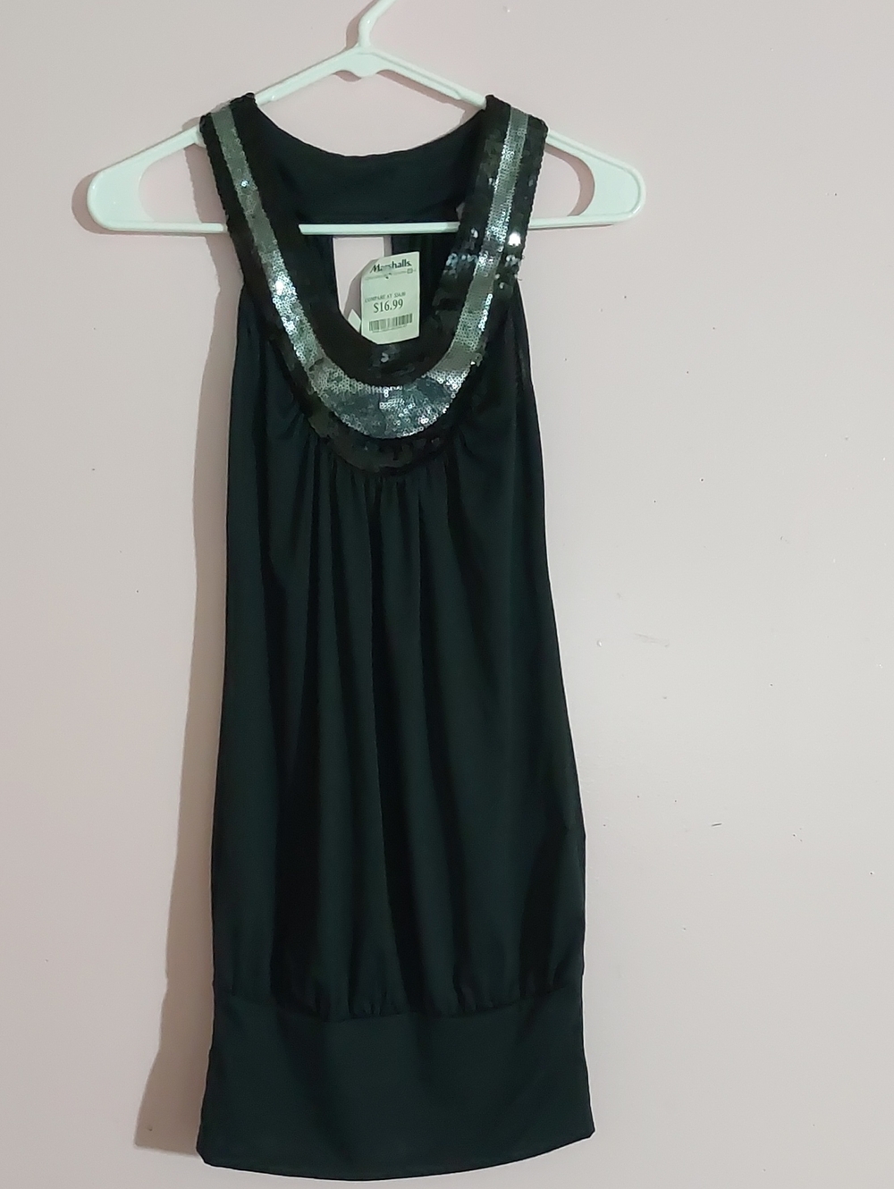 Kiwi Black Tank Top with Sequin Trim